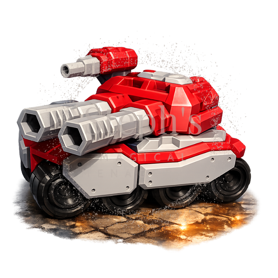 An image of a Wheeled Tank in gray with red details